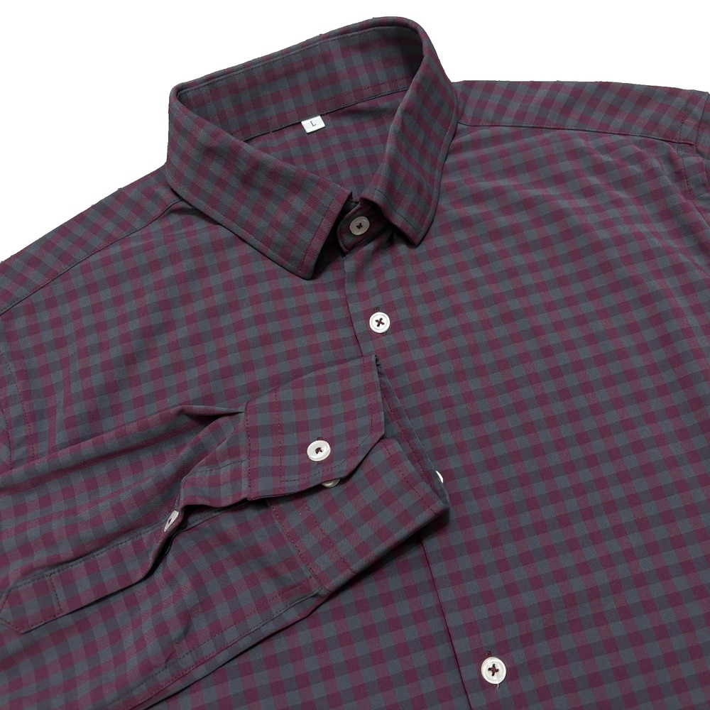 State & Liberty Performance Stretch Shirt Mens Large Purple Gingham Button Up